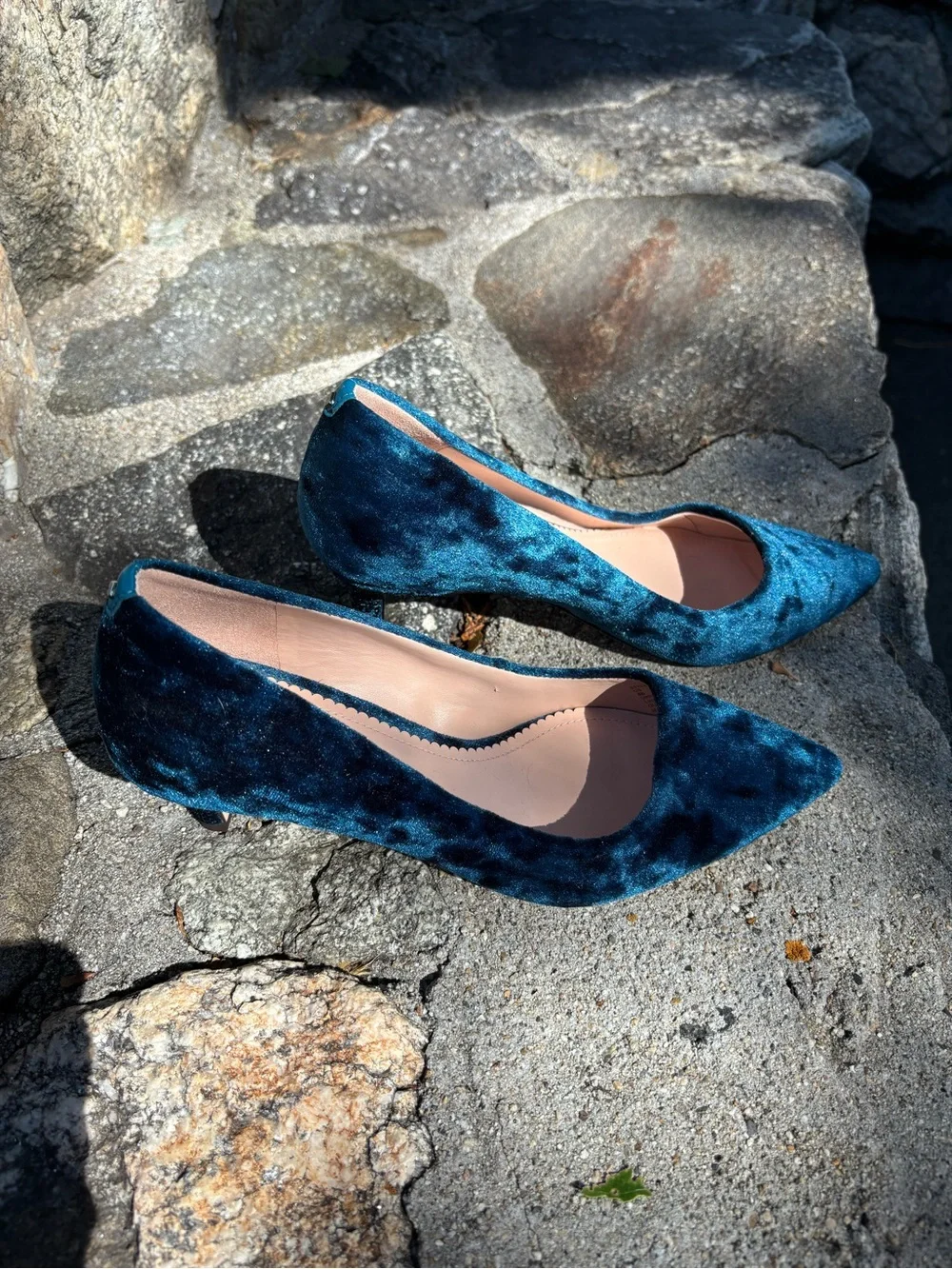 kate spade Deep Teal Velvet rhinestone heel Pointed-Toe Pumps - Picture 5 of 11
